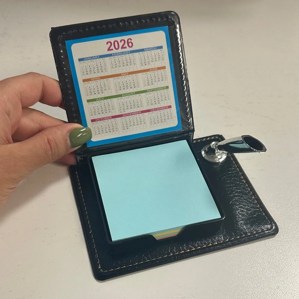 Executive Black Leather Memo Holder with Calendar and Elegant Pen Holder ✍️